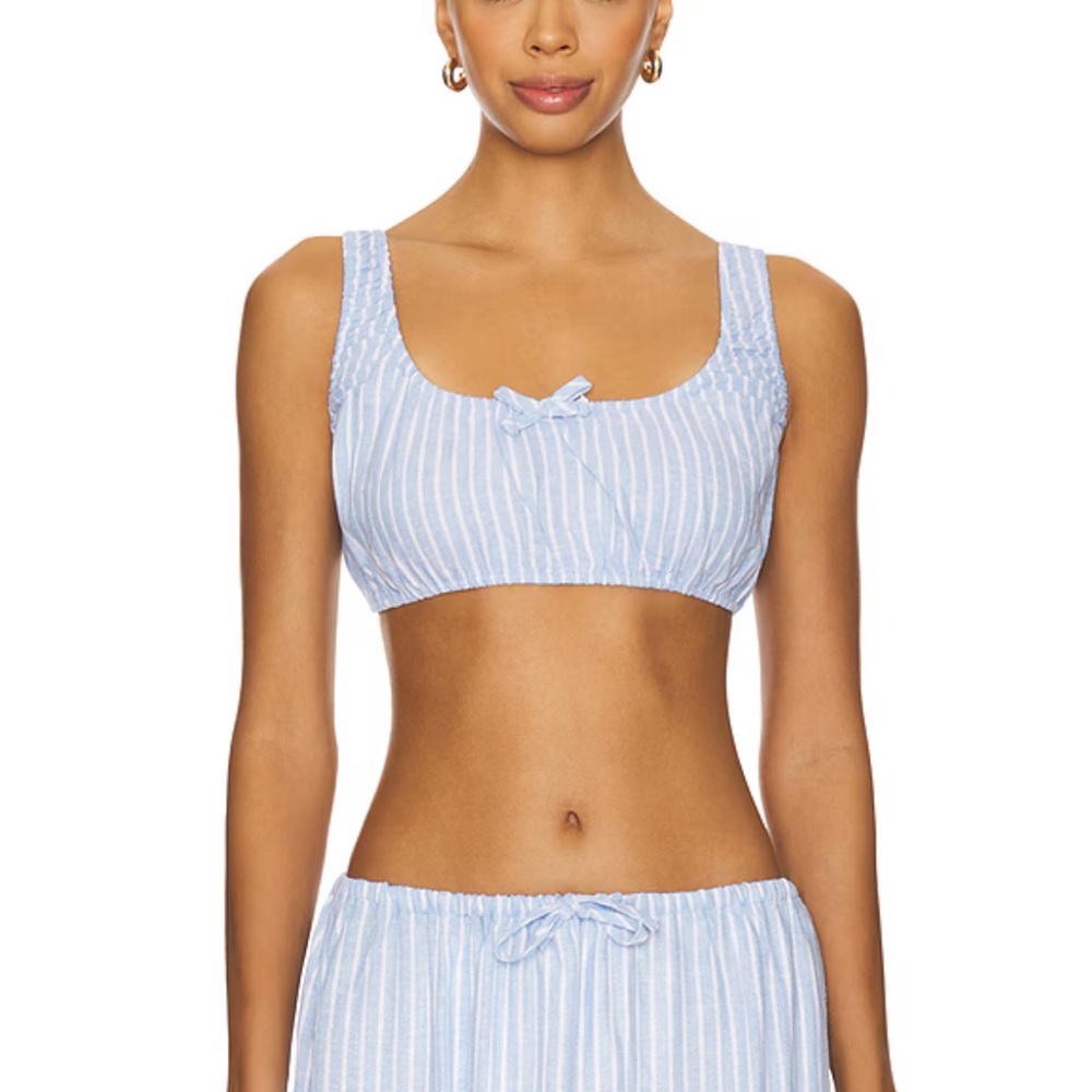 x REVOLVE Scrunchy Top in Baby Blue & White